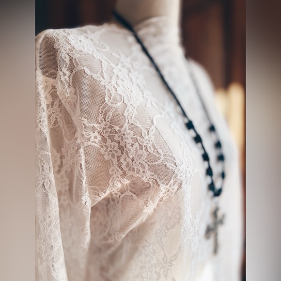 BOUTIQUE Tops - Super Soft Lace Layering Tee - Snow White with Lettuce Edge Styling